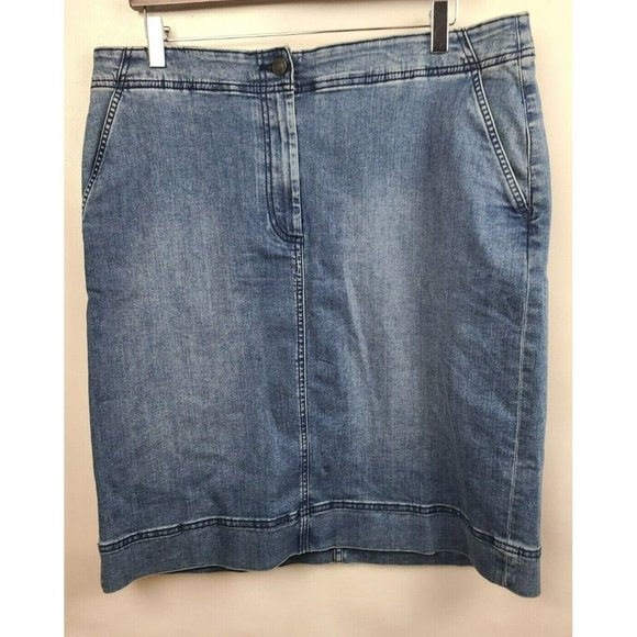 Talbots Blue Knee Length Stretch Casual Denim Pencil Skirt Plus Size 14 - Picture 1 of 5